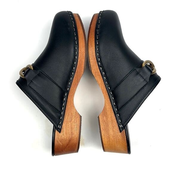 M. Gemi Black Leather Mules with Gold Accent - Picture 8 of 16